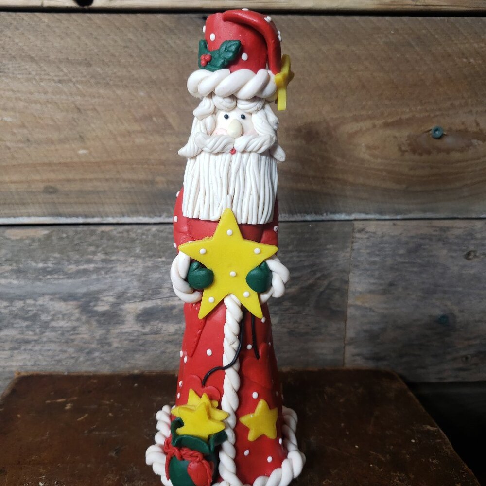 Vintage Polymer Clay Santa Candlestick Holder - Handmade - Hand Painted